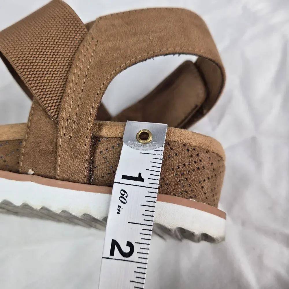 Skechers BOBS Desert Kiss Strappy Wedge Sandals Size 7.5 Boho Chestnut Brown